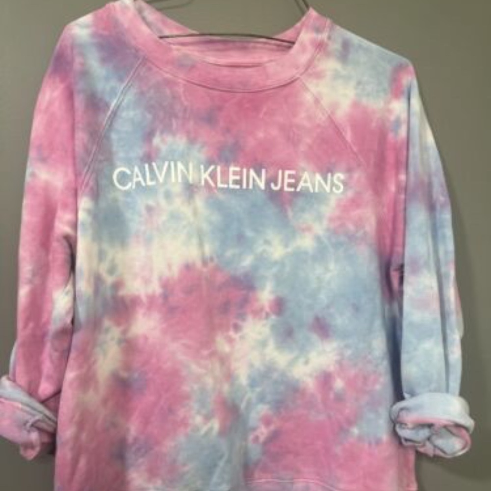 Calvin Klein Tie Dye Crewneck Sweatshirt Size Medium Pink/blue/purple